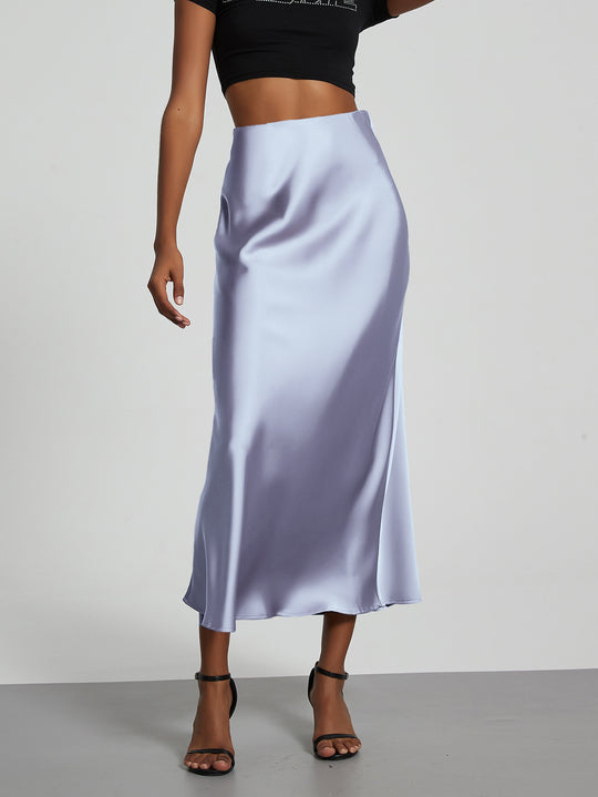 Damen Stilvolle Satin-Stretchrock mit hohem Bund und fließendem Schnitt R&B