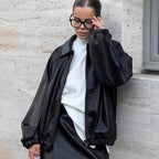 Damen modische Kunstlederjacke im lässigen Oversized-Schnitt R&B