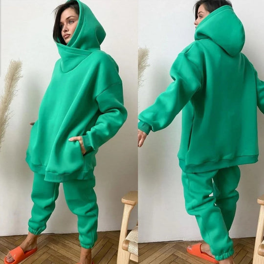 Damen kuscheliges Oversized-Sweat-Set mit hohem Kragen und sportlichem Design R&B