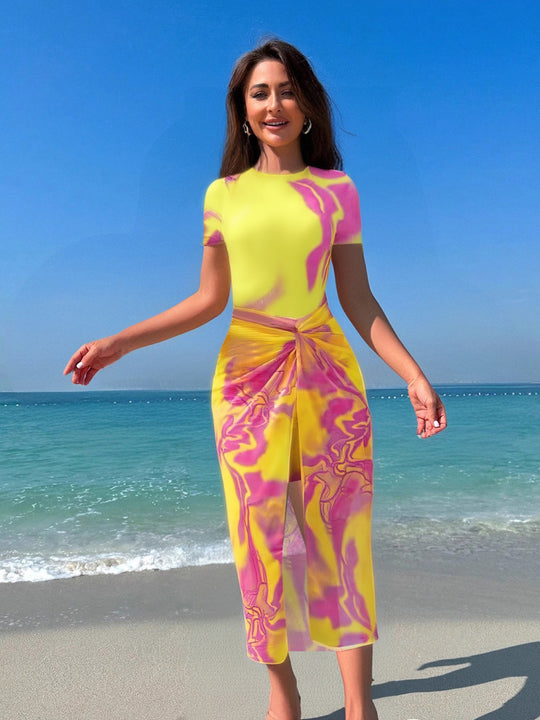 Damen modisches Strandkleid mit verknoteter Taille R&B