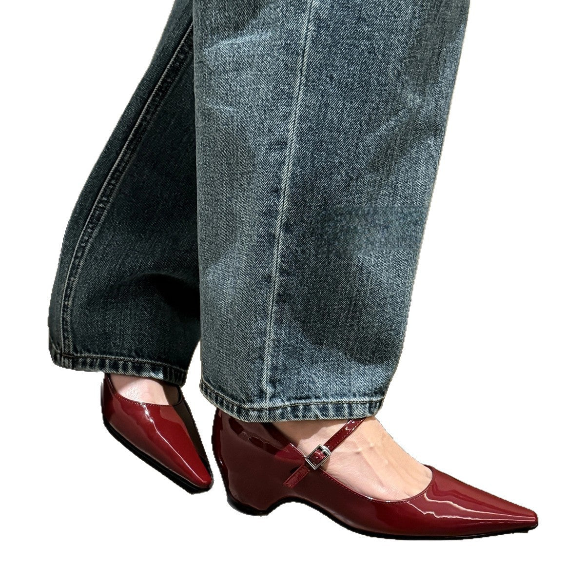 Damen elegante Slingback-Ballerinas mit modischem Riemen und spitzem Fußteil R&B