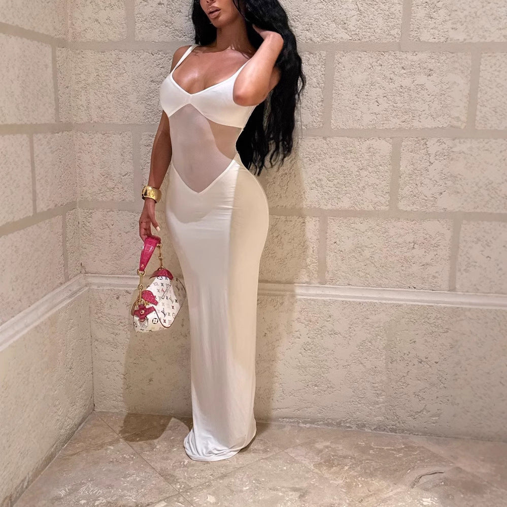 Damen Elegantes Maxikleid mit transparenten Einsätzen und figurbetontem Schnitt R&B