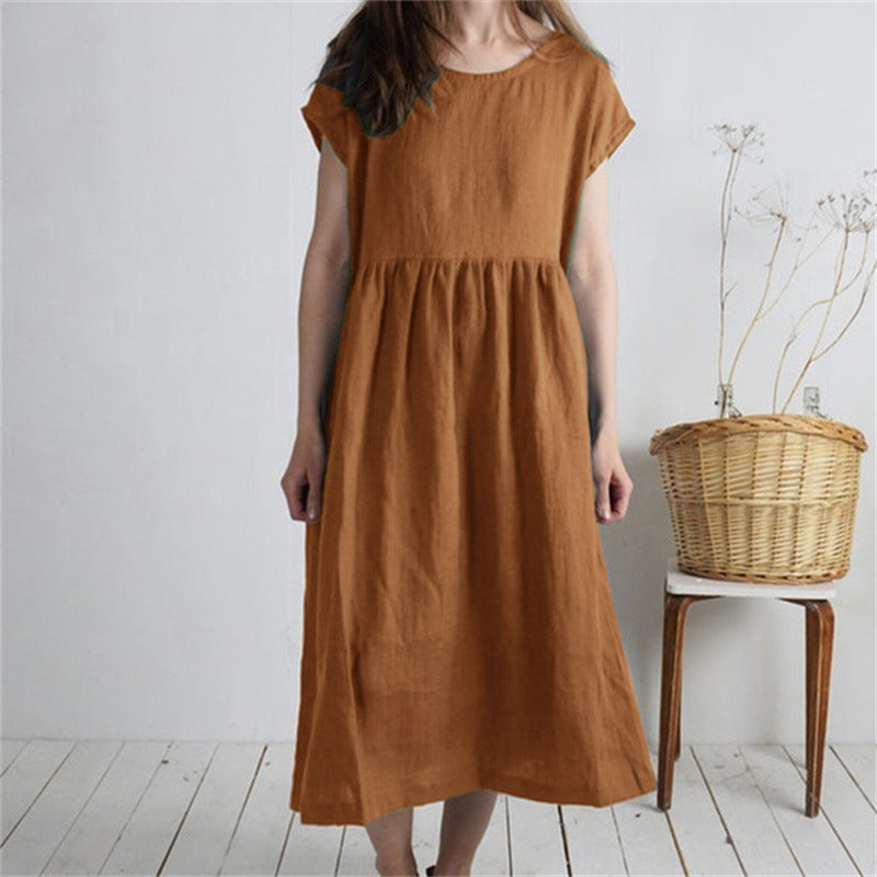 Damen Langmaxikleid aus atmungsaktivem Leinenstoff mit lockerer Passform R&B