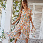 Damen Midikleid mit raffiniertem Wickeldesign und floralem Muster R&B