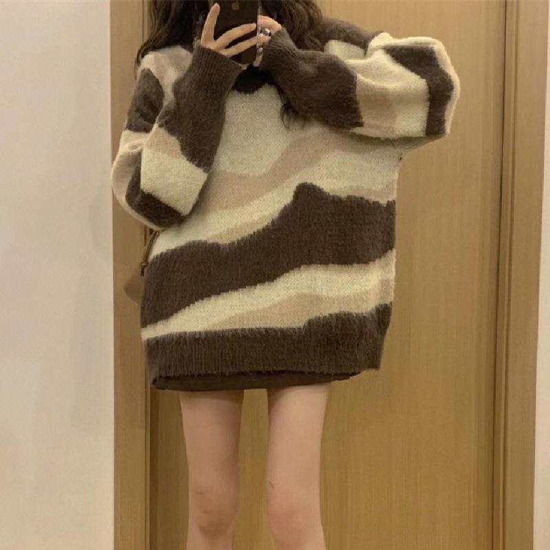 Damen Grobstrickpullover mit modischem Streifenmuster und lässigem Schnitt R&B