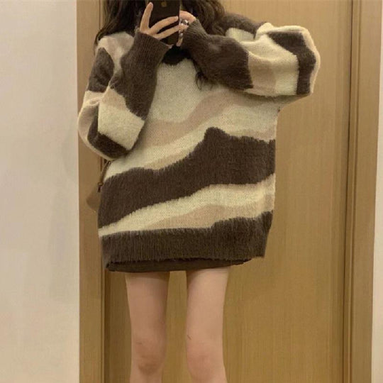 Damen Grobstrickpullover mit modischem Streifenmuster und lässigem Schnitt R&B