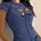 Damenoberteil mit einzigartigem Cut-Out-Design und eleganter Schnürung R&B