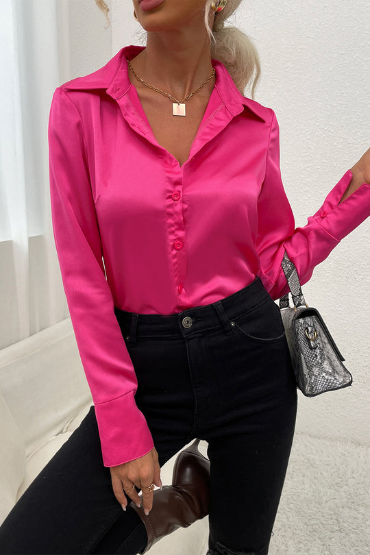 Damen Satinbluse mit elegantem Kragen und durchgehender Knopfleiste R&B