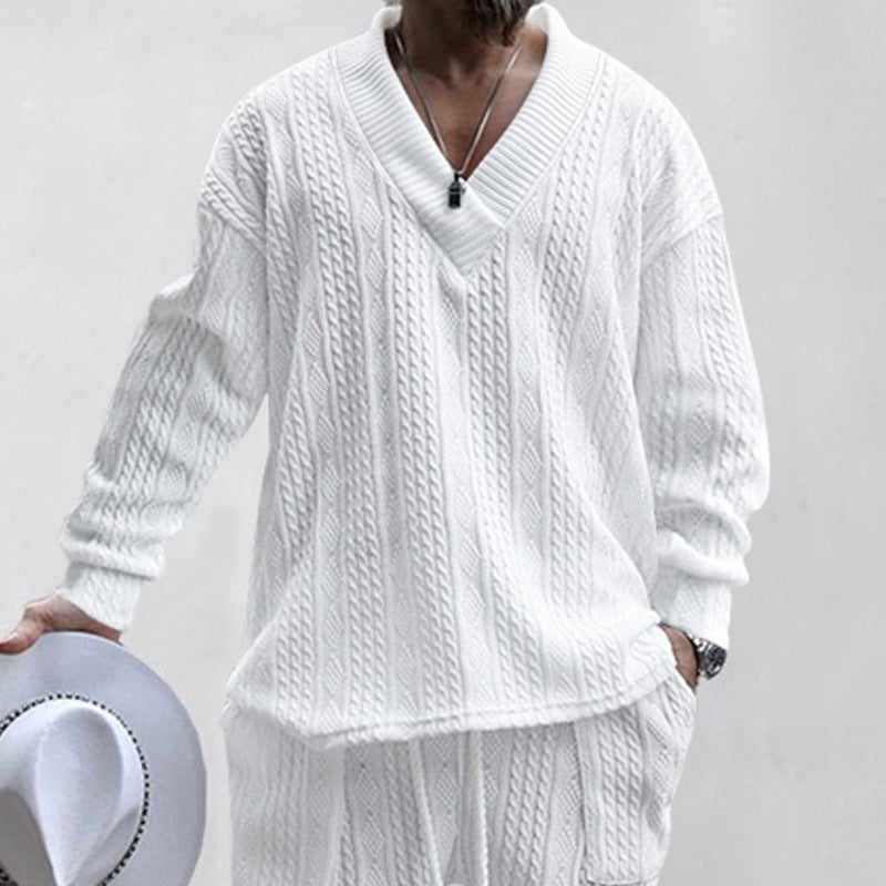 Herren Grobstrickpullover mit V-Ausschnitt und modernem Schnitt R&B