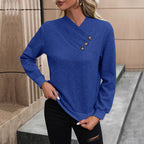 Damen eleganter Pullover mit asymmetrischem Ausschnitt und Knopfdetails R&B