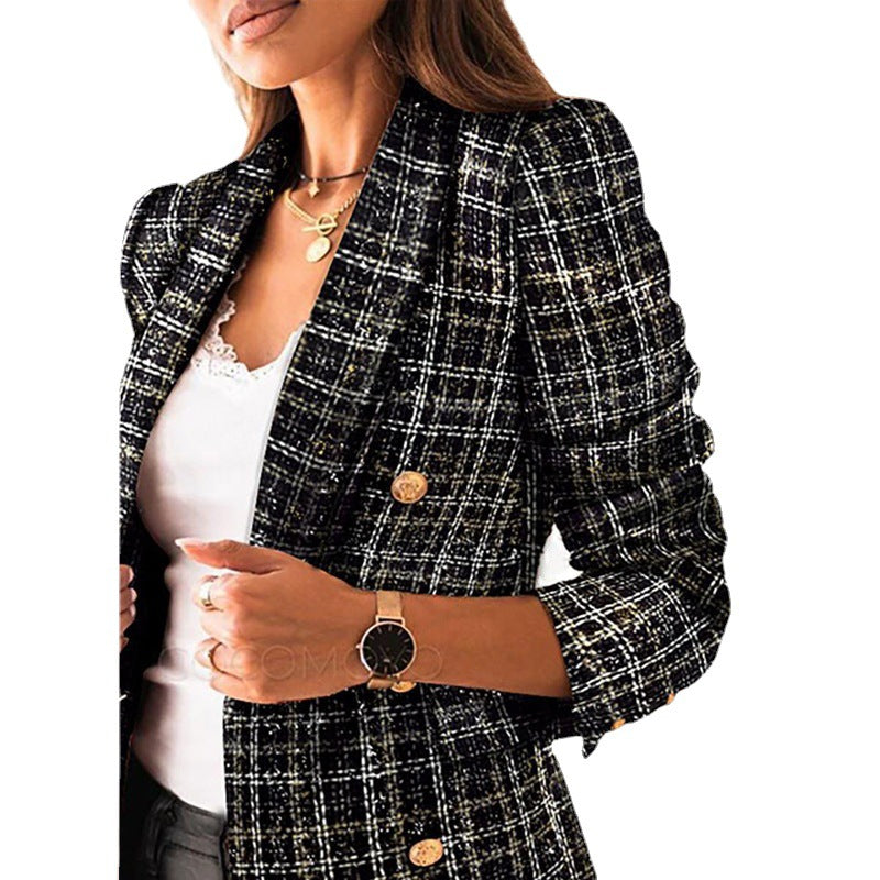 Damen modischer Tweedblazer mit doppelter Knopfleiste und Schulterpolstern R&B