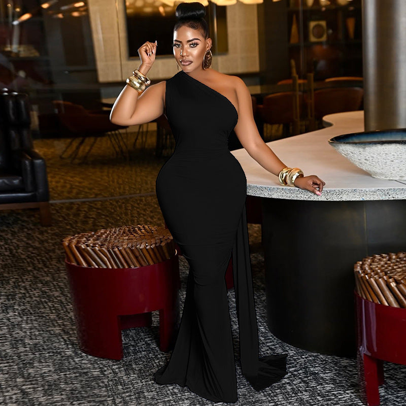 Damen Elegantes One-Shoulder Maxikleid R&B