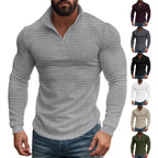 Herren nan strukturierter Grid-Halbzip-Pullover mit hohem Stehkragen und elastischem Komfortsaum R&B