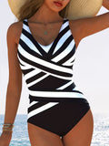 Damen Aqua-Gymnastikanzug mit nahtlosem Schnitt und elegantem Streifen-Design R&B