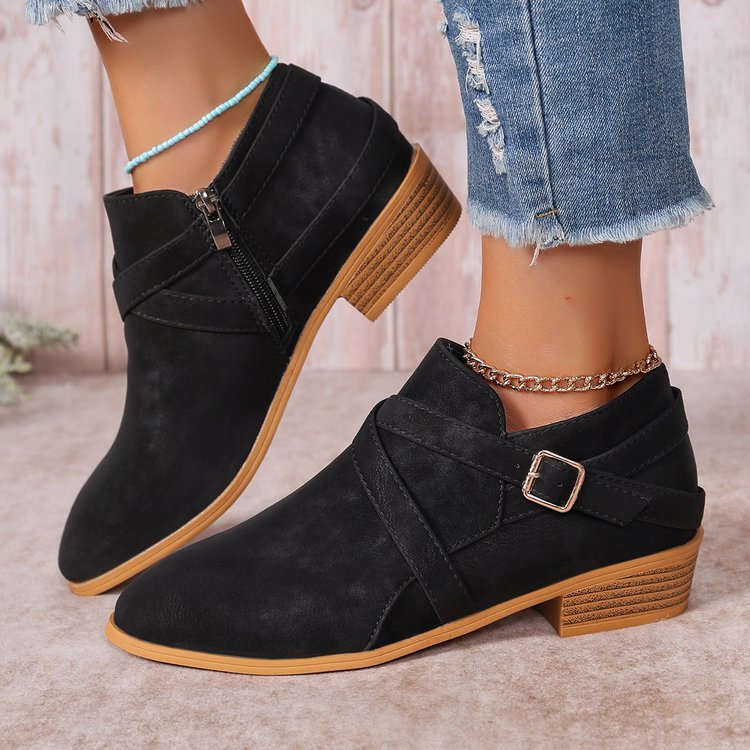 Damen elegante Stiefeletten mit dekorativem Riemen und präziser Schnürung R&B