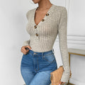 Damen Langarm-Bodys mit Knopfverschluss und Rippstruktur R&B