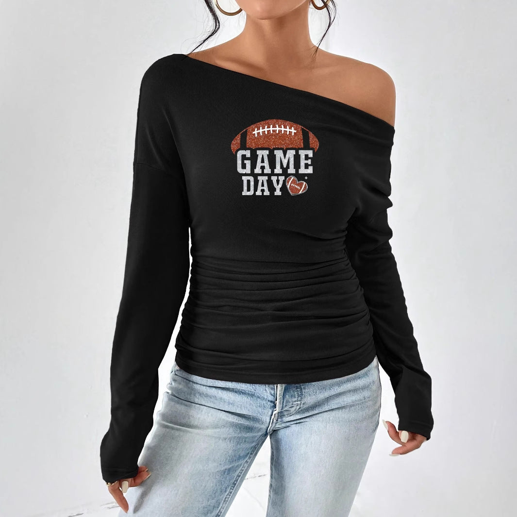 Damen Off-Shoulder Langarmshirt mit Raffung R&B