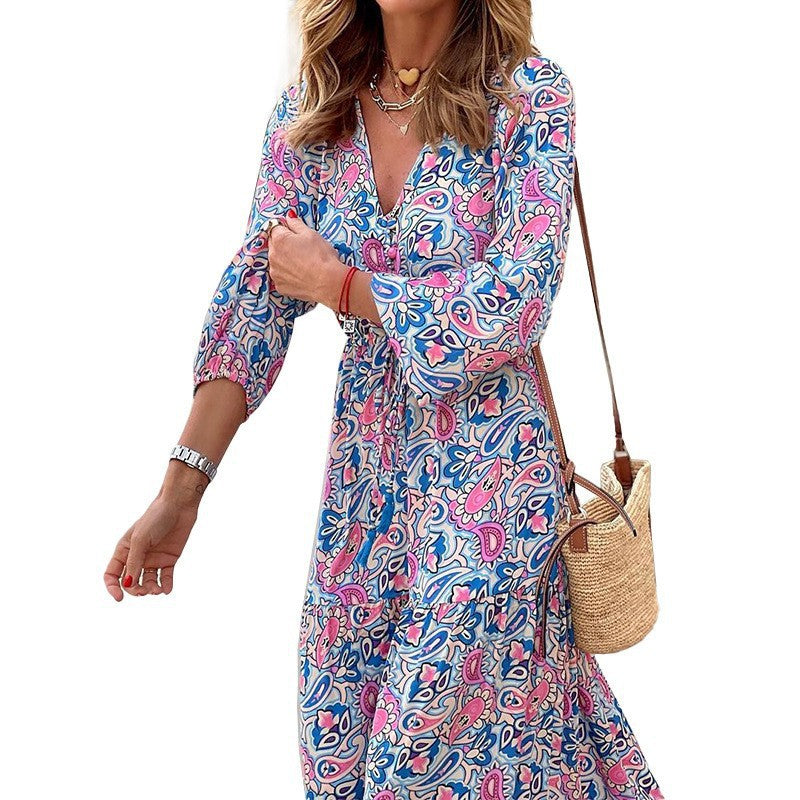 Damen Maxikleid mit elegantem Paisleymuster und Knopfdetails R&B