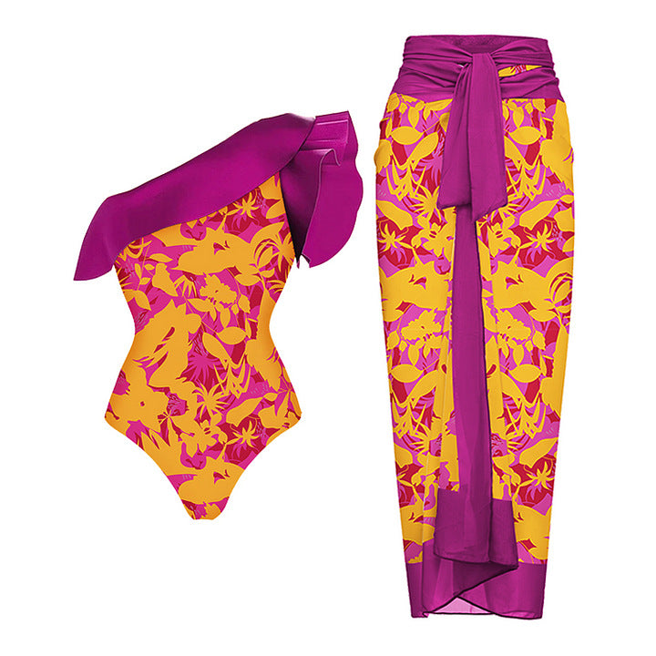 Damen Badeanzug mit asymmetrischem Rüsschendesign R&B