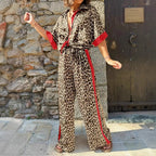 Damen Leinen-Jumpsuit mit Leopardenmuster und auffälligen Kontrasten R&B