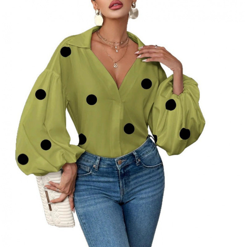 Damen Bluse mit voluminösen Ballonärmeln und elegantem Kragen R&B