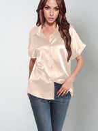 Damen Satin-Bluse mit großem Kragen und überschnittenen Schultern R&B