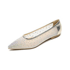 Damen elegante Ballerinas mit schimmernden Strassdetails und transparentem Obermaterial