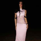 Damen Langes Abendkleid mit transparentem Spitzen-Overlay und figurbetonter Passform R&B