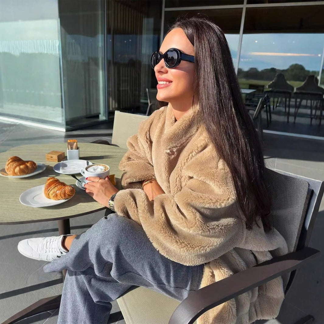 Damen kuschelige Fleece-Jacke mit hohem Kragen und praktischen Eingrifftaschen R&B