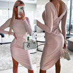 Damen figurbetontes Langarmkleid mit asymmetrischem Schnitt und Raffungen R&B