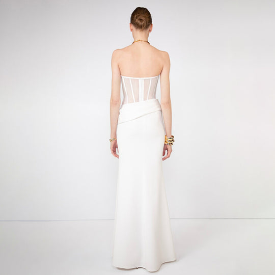 Damen Corsage-Langarmkleid mit elegantem Schnitt und fließendem Rock R&B