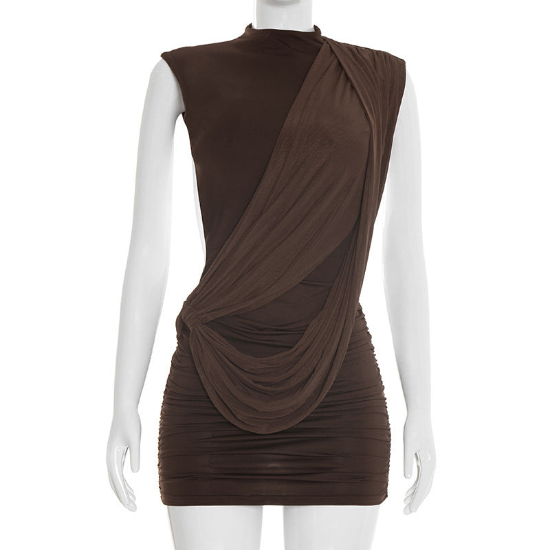 Damen figurbetontes Minikleid mit drapierter Schulterpartie und Raffungen R&B