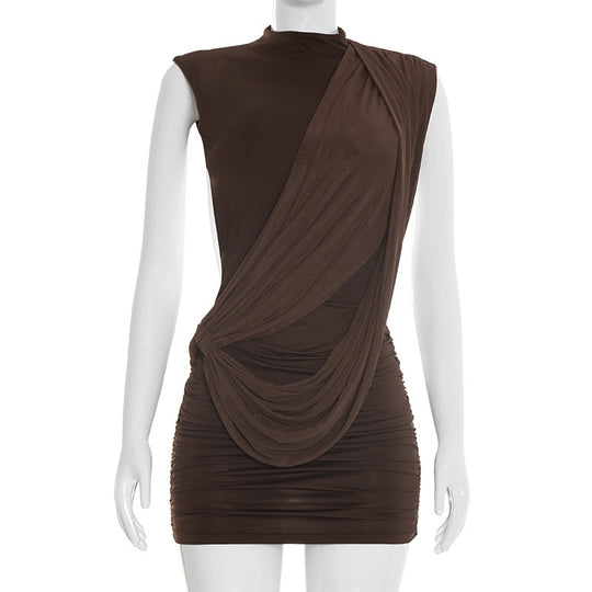 Damen figurbetontes Minikleid mit drapierter Schulterpartie und Raffungen R&B