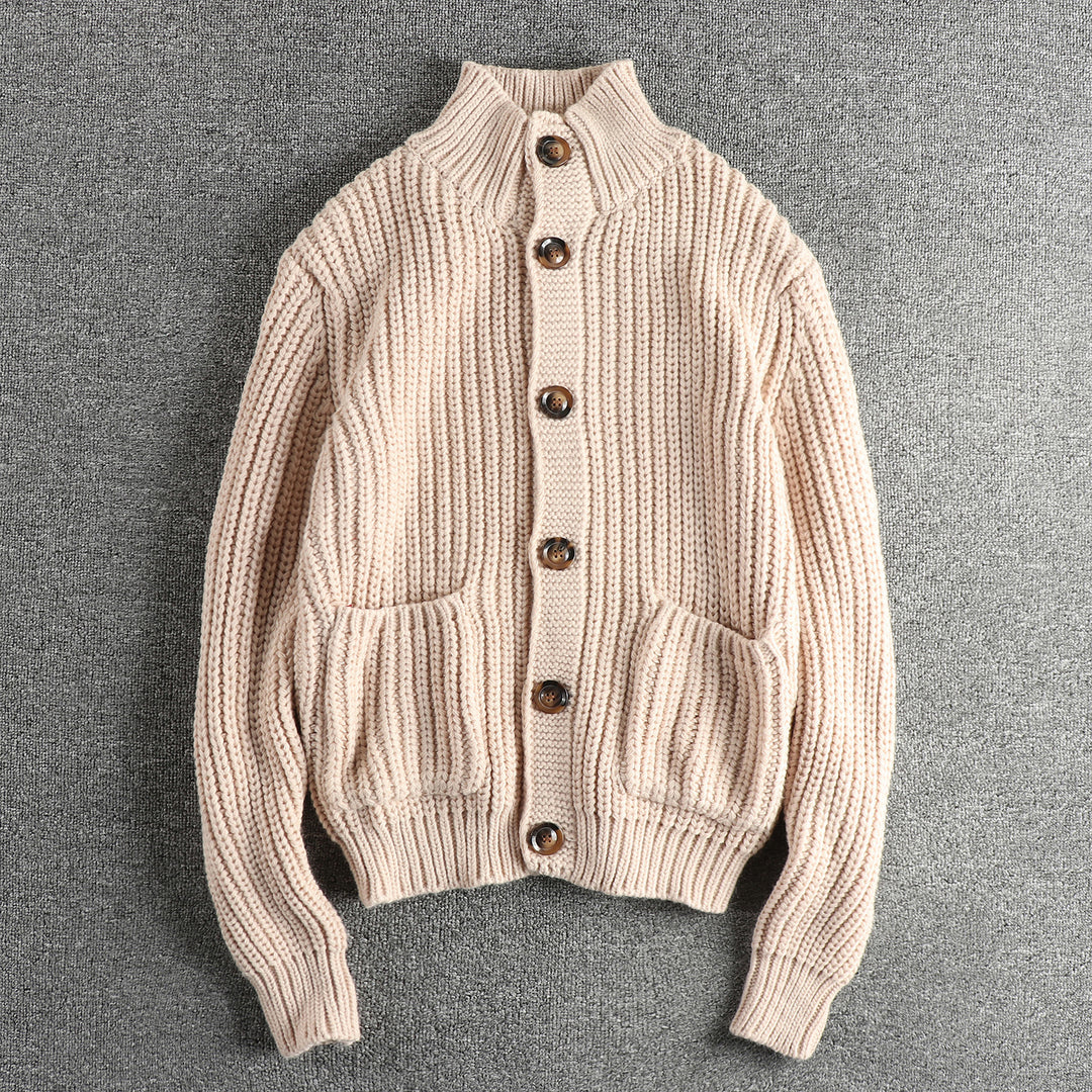 Damen Strickjacke mit großen Taschen und Knopfverschluss R&B