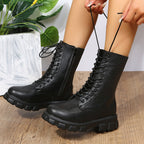 Damen Schnürboots mit robustem Plateau und seitlichem Reißverschluss R&B