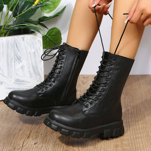 Damen Schnürboots mit robustem Plateau und seitlichem Reißverschluss R&B