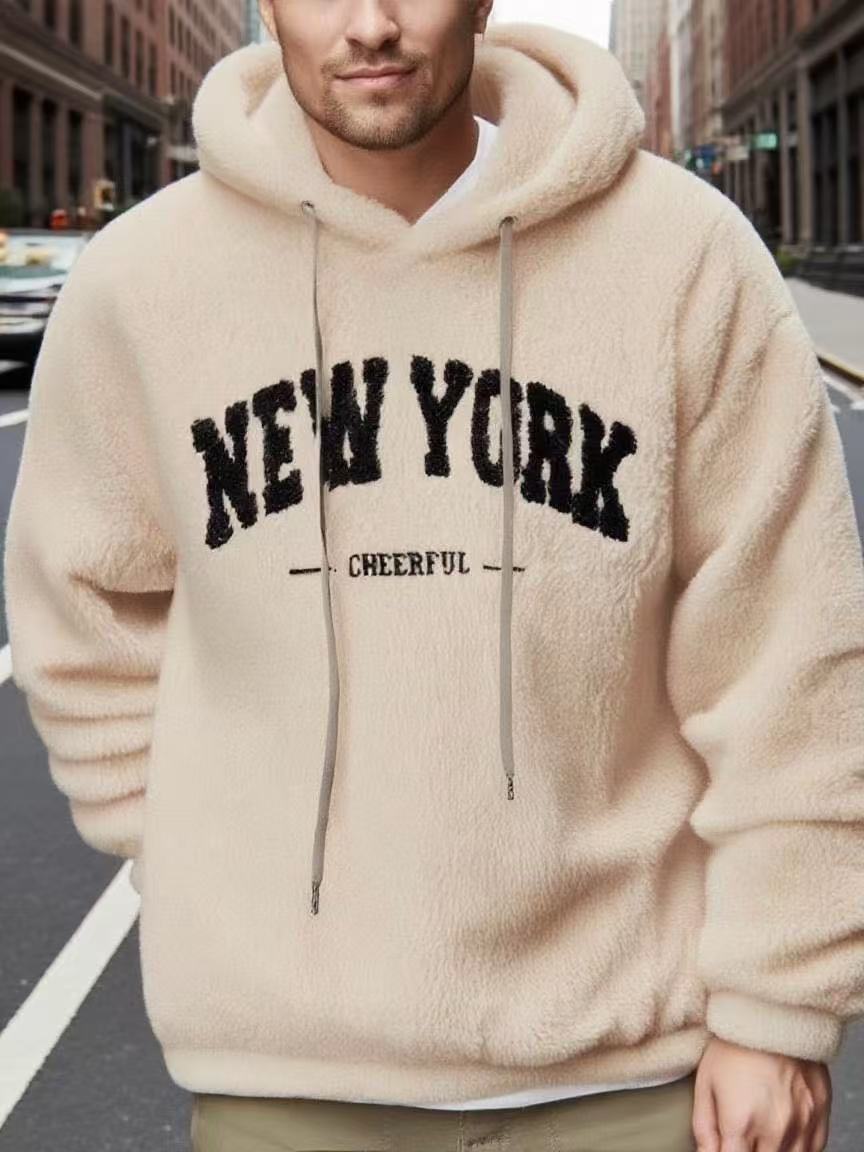 Herren nan kuscheliger Fleece-Hoodie mit Relief-Logo, Kordelzug und Kängurutasche R&B