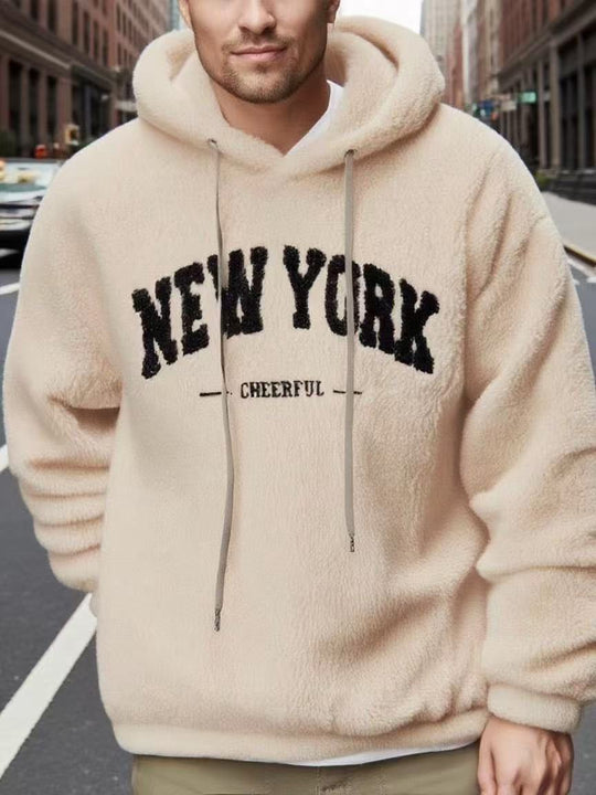 Herren nan kuscheliger Fleece-Hoodie mit Relief-Logo, Kordelzug und Kängurutasche R&B