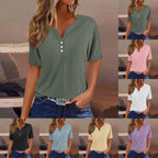 Damen Kurzarm Bluse mit Knopfdetails und feiner Lochmusterstruktur