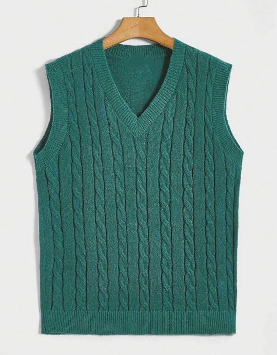 Damen Strickweste mit V-Ausschnitt und Zopfmuster R&B