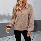Damen Oversized Pullover mit strukturiertem Waffelmuster und Knopfleiste R&B