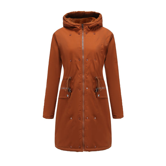 Damen elegante Parkajacke mit luxuriösem Kunstfellbesatz R&B