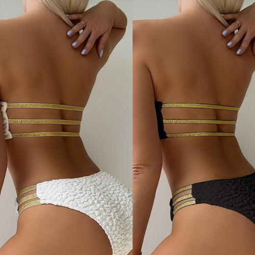 Damen Bandeau-Bikini mit elegantem Design und goldenen Akzenten R&B