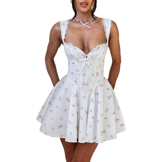 Damen Verspieltes Kurzkleid mit femininer Schnürung und zarten Rüschendetails R&B