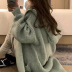 Damen Langer Strickcardigan mit tiefem V-Ausschnitt und Taschen
