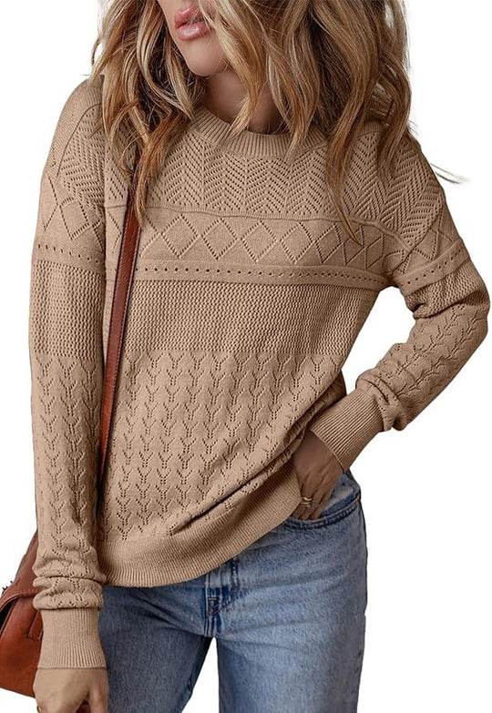 Damen Strickpullover mit strukturiertem Muster und Rundhalsausschnitt R&B