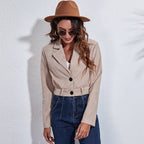 Damen Cropped Blazer mit Taillengürtel und modernem Schnitt R&B