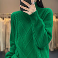 Damen Grobstrickpullover mit innovativem Zopfmuster und hohem Stehkragen R&B