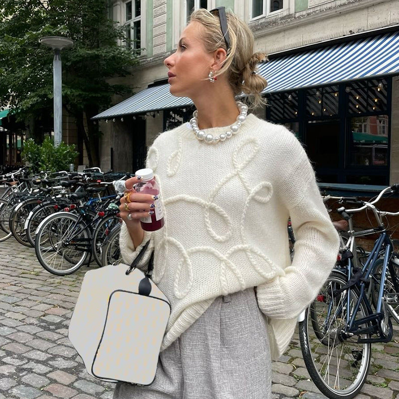Damen Strickpullover mit floralem Garnmuster R&B