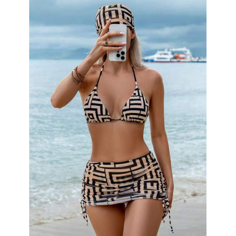 Damen Triangel-Bikini mit modischem geometrischem Design und verstellbaren Trägern R&B